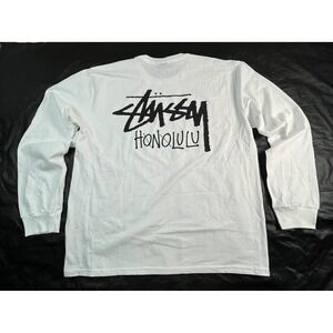 NWT STUSSY Honolulu Mens XXL Shirt Long Sleeve White with STUSSY store paper bag
